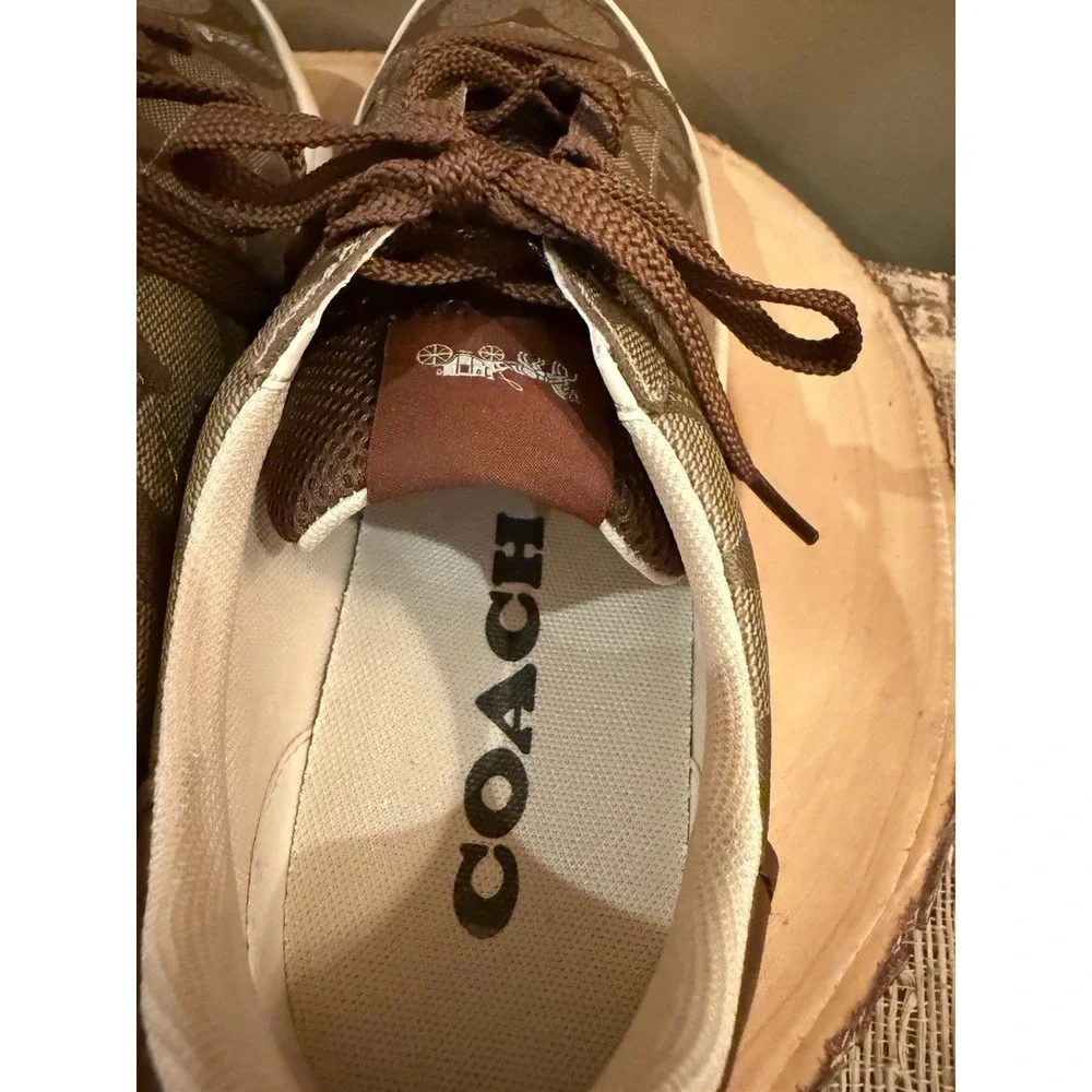 COACH CLIP LOW LOGO SNEAKERS G4949 KHAKI/SADDLE SIZE 9.5D 168$‎